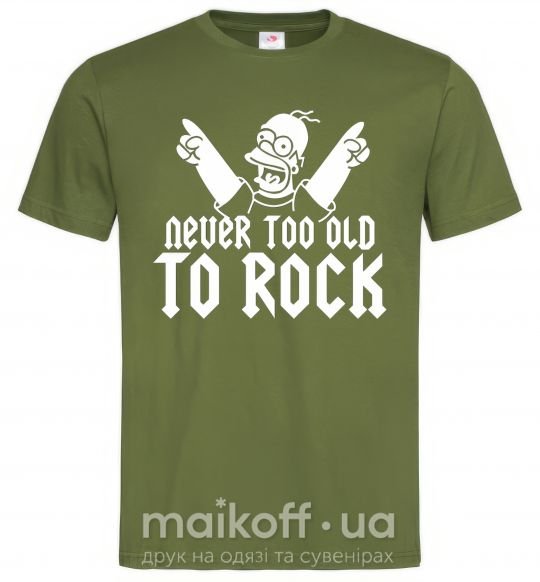 Мужская футболка Never too old to rock Simpsons Homer Оливковый фото