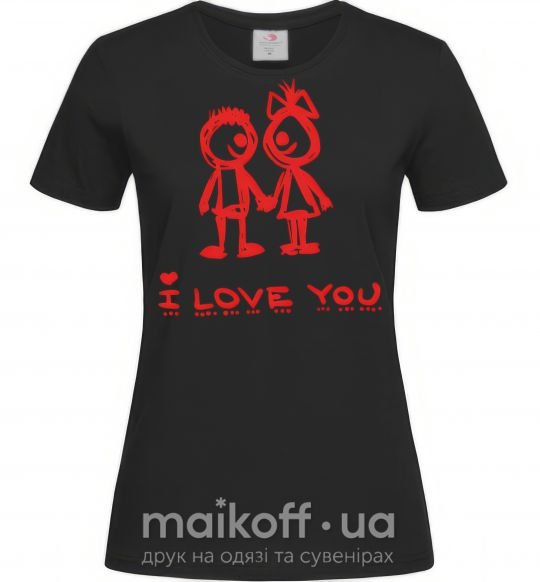 Женская футболка I LOVE YOU. RED COUPLE. Черный фото