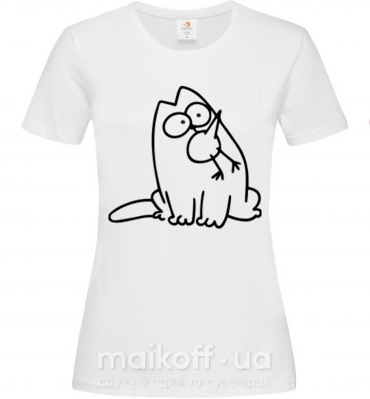 Женская футболка SIMON'S CAT с птичкой во рту Белый фото