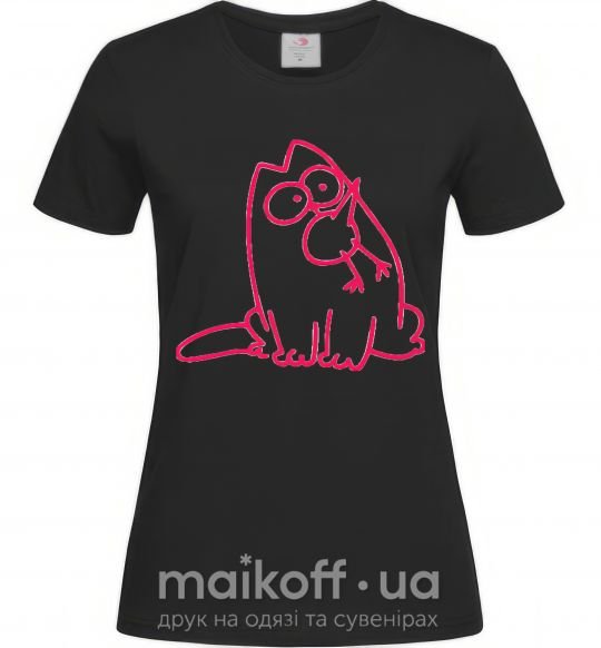 Женская футболка SIMON'S CAT с птичкой во рту Черный фото