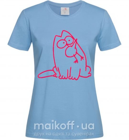 Женская футболка SIMON'S CAT с птичкой во рту Голубой фото