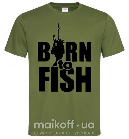 Мужская футболка BORN TO FISH Оливковый фото
