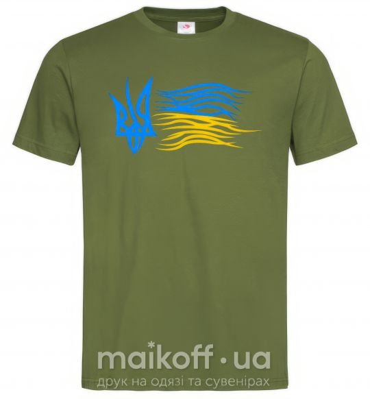 Чоловіча футболка Герб і Прапор України Оливковий фото