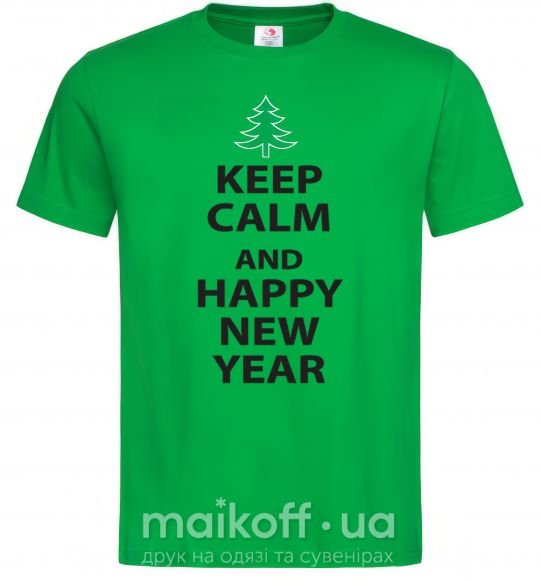 Мужская футболка Надпись KEEP CALM AND HAPPY NEW YEAR Зеленый фото