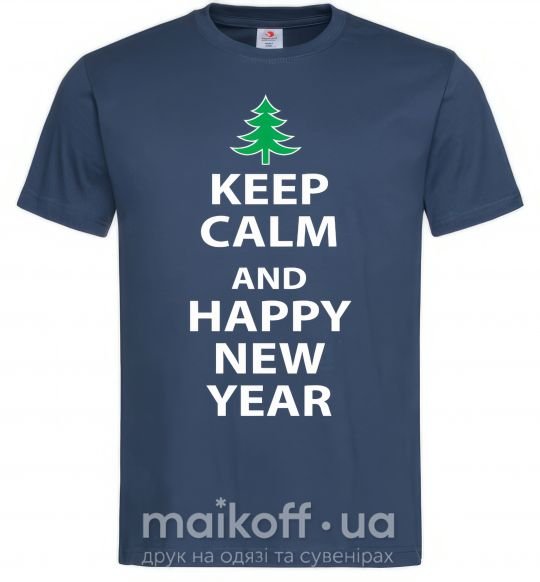 Чоловіча футболка Надпись KEEP CALM AND HAPPY NEW YEAR Темно-синій фото