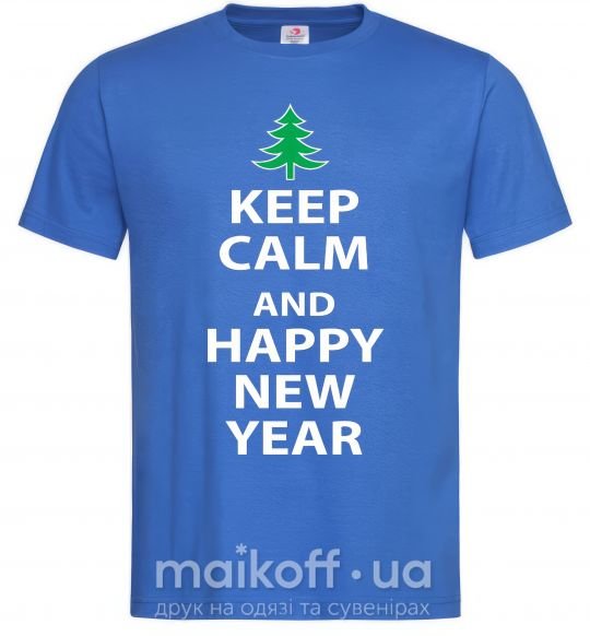 Мужская футболка Надпись KEEP CALM AND HAPPY NEW YEAR Ярко-синий фото