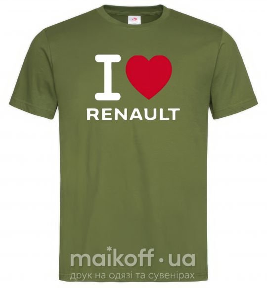 Мужская футболка I Love Renault Оливковый фото