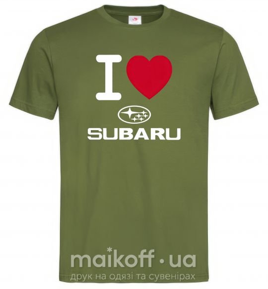 Мужская футболка I Love Subaru Оливковый фото