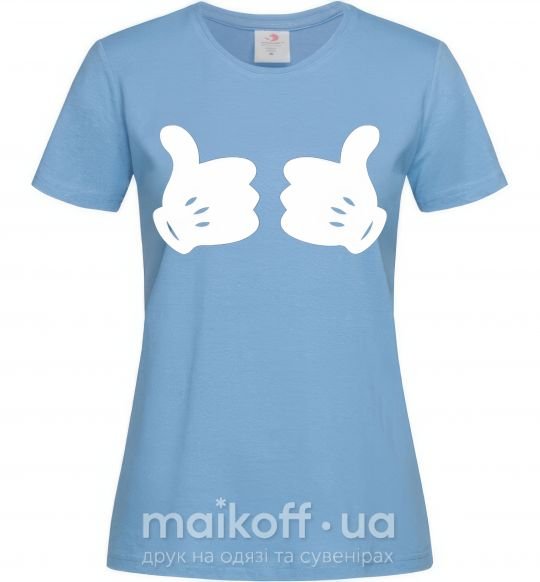 Женская футболка Mickey hands thumbs up Голубой фото