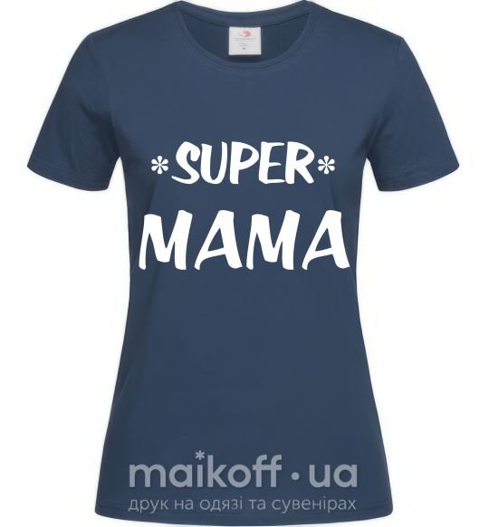 Женская футболка надпись Super mama Темно-синий фото