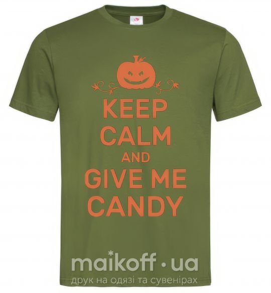 Мужская футболка keep calm and give me candy Оливковый фото