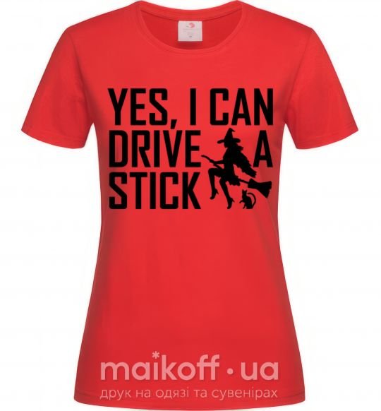 Женская футболка yes i can drive a stick Красный фото