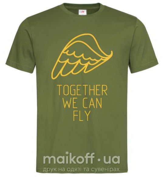 Мужская футболка Together we can fly yellow Оливковый фото
