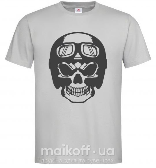 Мужская футболка Skull with helmet Серый фото