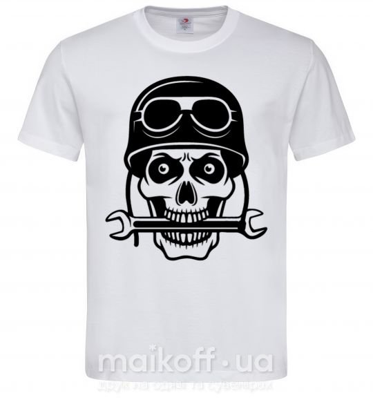 Мужская футболка Skull in helmet Белый фото