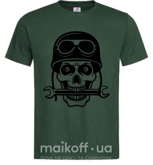 Мужская футболка Skull in helmet Темно-зеленый фото