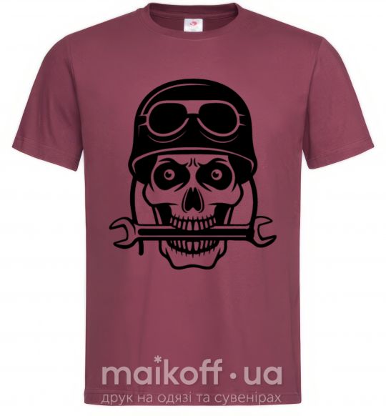 Мужская футболка Skull in helmet Бордовый фото
