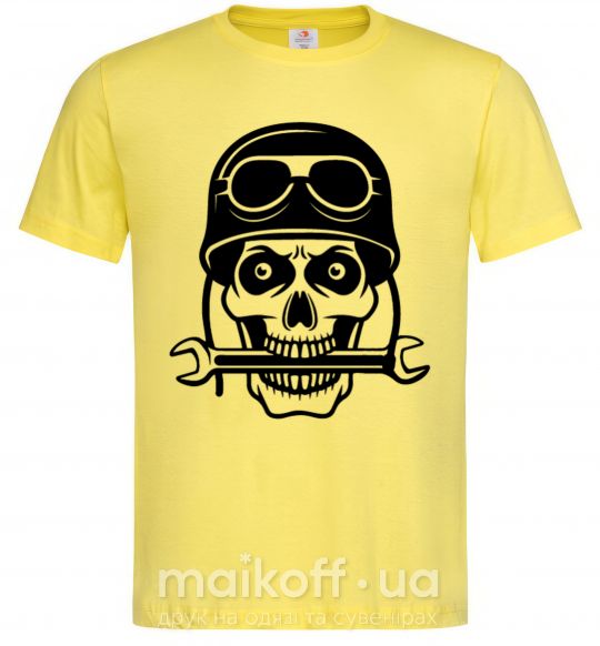 Мужская футболка Skull in helmet Лимонный фото