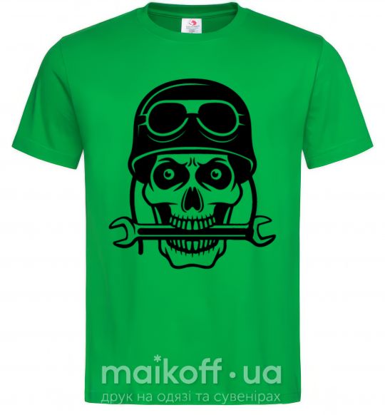 Мужская футболка Skull in helmet Зеленый фото