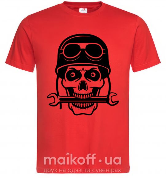 Мужская футболка Skull in helmet Красный фото