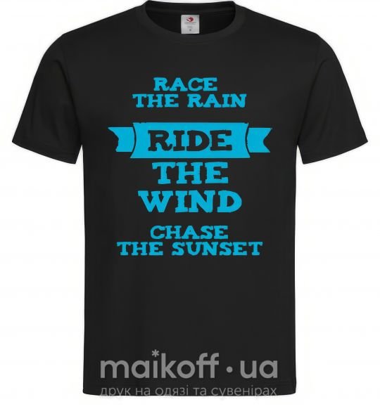 Мужская футболка Race the rain ride the wind chase the sunset Черный фото