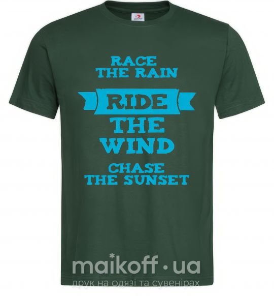 Мужская футболка Race the rain ride the wind chase the sunset Темно-зеленый фото