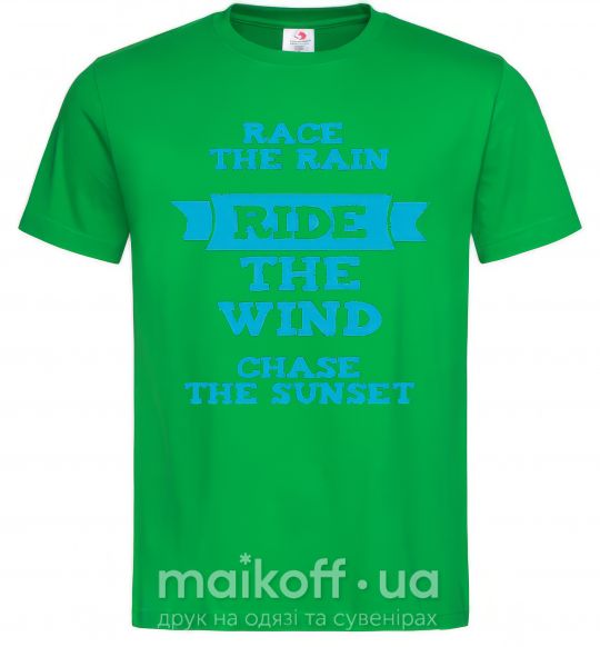 Мужская футболка Race the rain ride the wind chase the sunset Зеленый фото