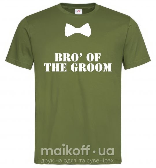 Мужская футболка Bro' of the groom butterfly Оливковый фото