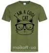 Мужская футболка I am a cool cat Оливковый фото