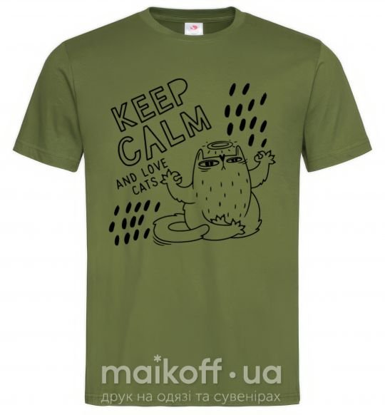 Чоловіча футболка Keep calm and love cats Оливковий фото