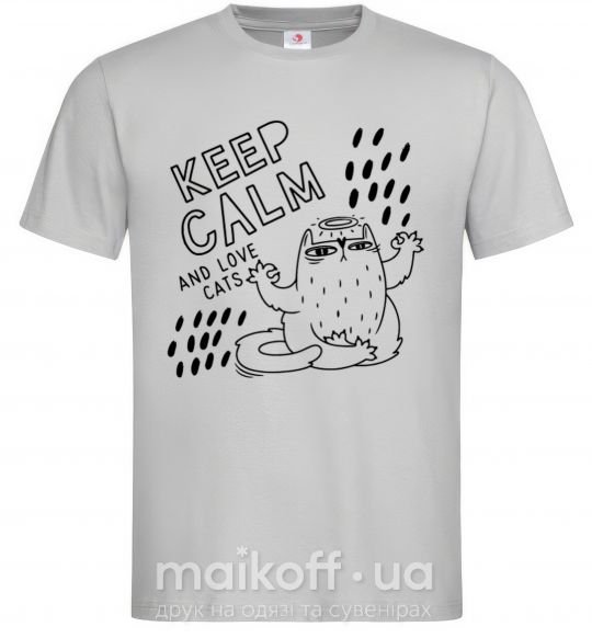 Мужская футболка Keep calm and love cats Серый фото