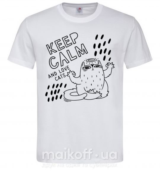 Мужская футболка Keep calm and love cats Белый фото