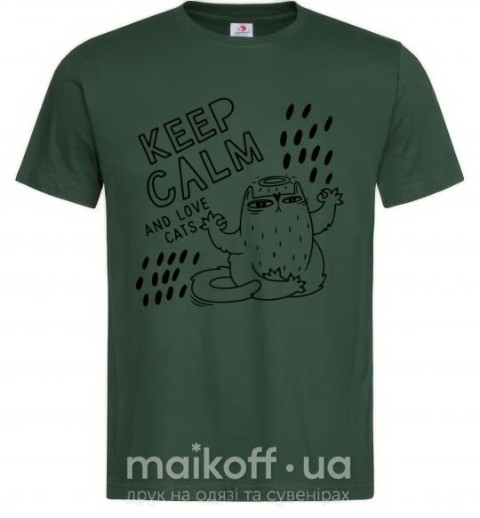 Мужская футболка Keep calm and love cats Темно-зеленый фото