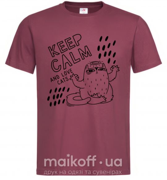 Мужская футболка Keep calm and love cats Бордовый фото