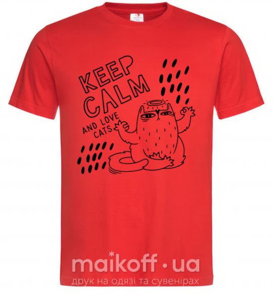 Мужская футболка Keep calm and love cats Красный фото