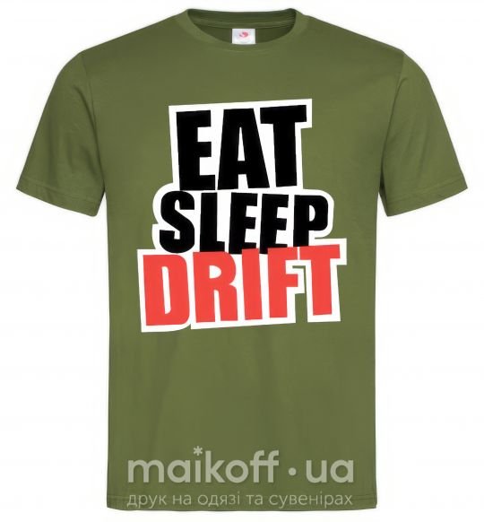 Мужская футболка Eat sleep drift Оливковый фото