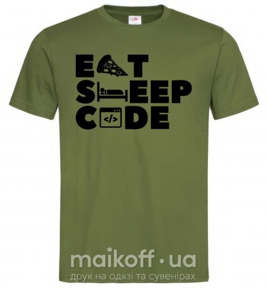 Мужская футболка Eat sleep code Оливковый фото