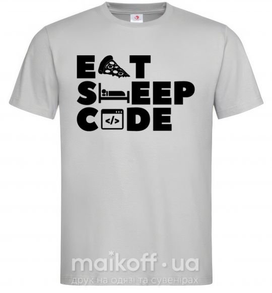 Мужская футболка Eat sleep code Серый фото