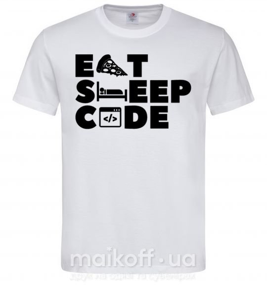 Мужская футболка Eat sleep code Белый фото