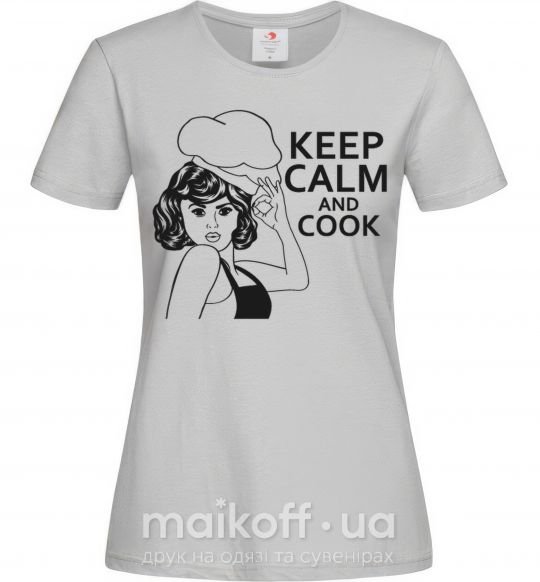 Женская футболка Keep calm and cook Серый фото