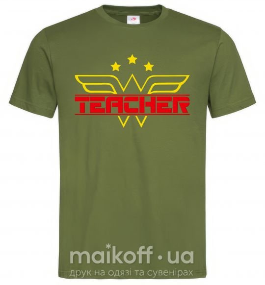 Мужская футболка Wonder teacher Оливковый фото